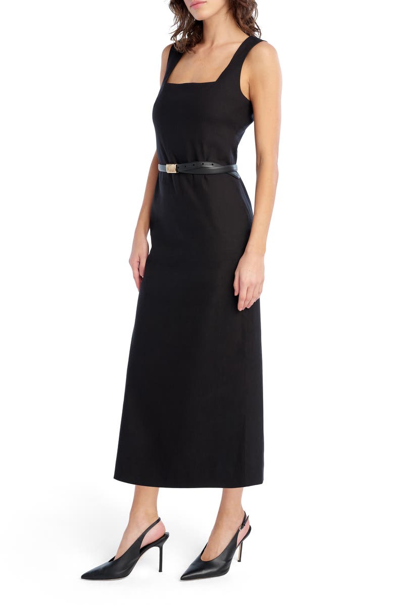 Favorite Daughter The Perfect Opportunity Linen Blend Midi Dress, Alternate, color, Black