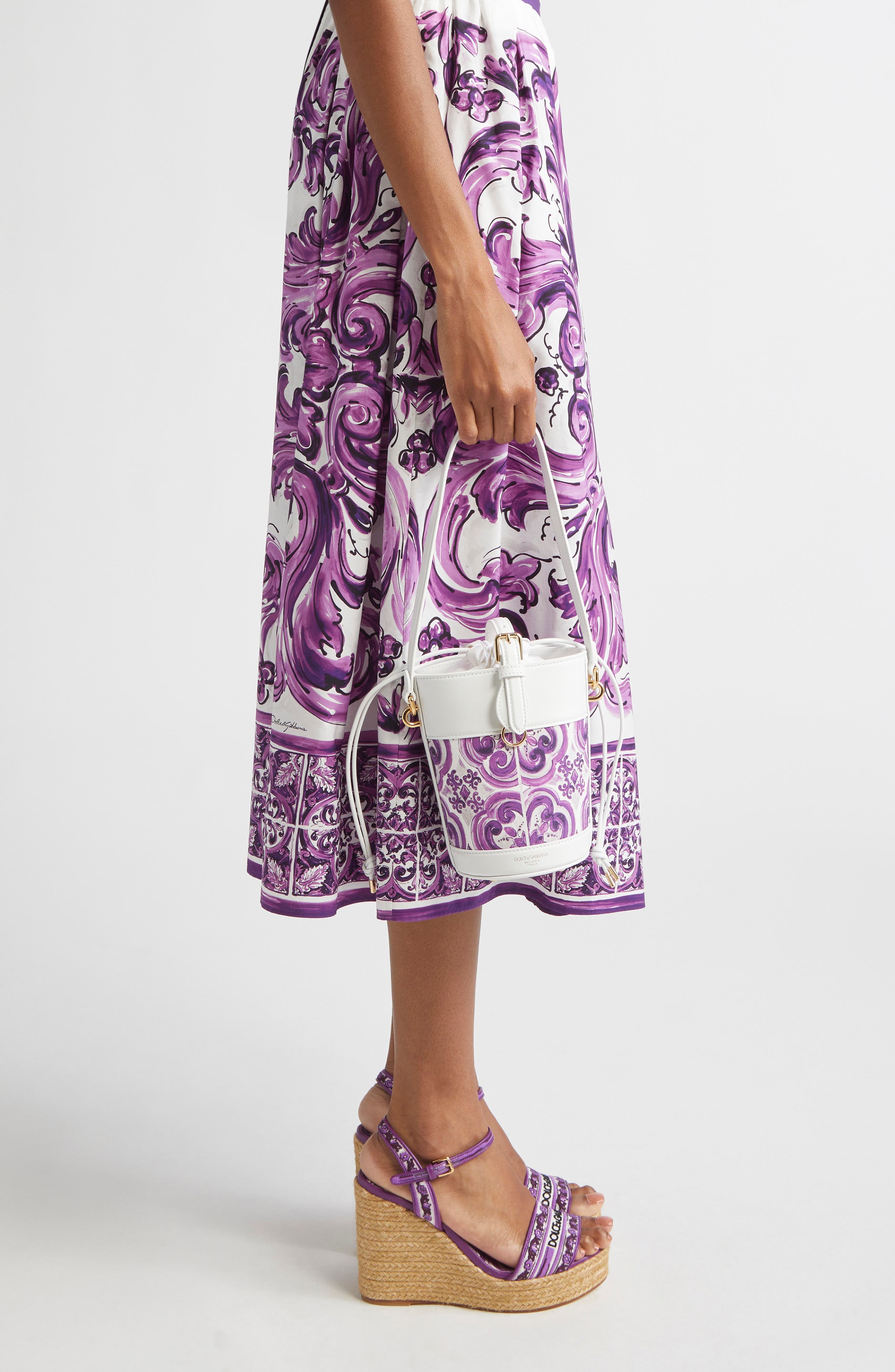 Dolce&Gabbana Capri Majolica Canvas Bucket Bag, Alternate, color, I03tn Maiolica 3 Viola