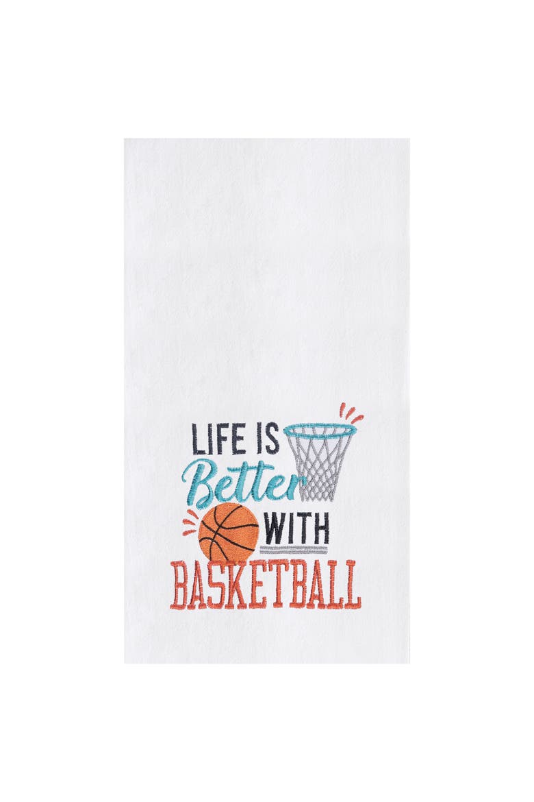 Life With Basketball Embroidered Cotton Flour Sack Kitchen Towel, Main, color, Orange