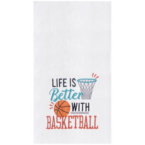 Life With Basketball Embroidered Cotton Flour Sack Kitchen Towel