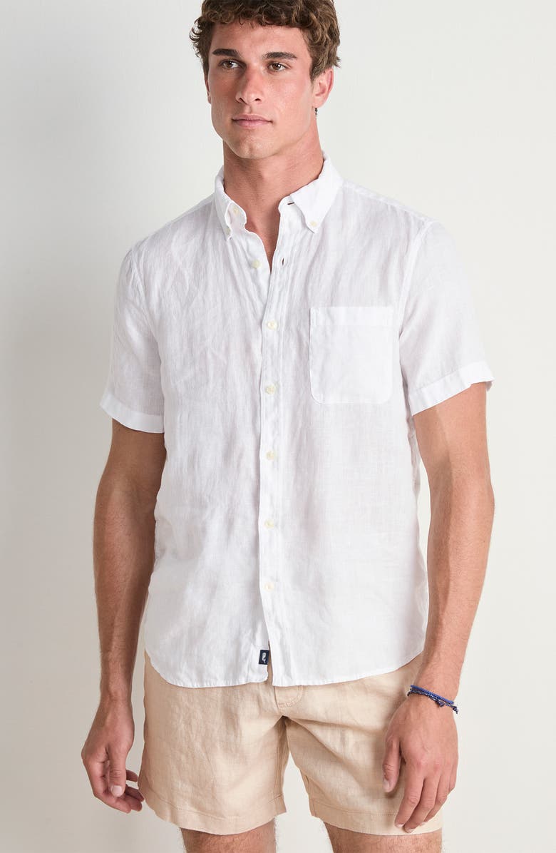 vineyard vines Surfside Solid Short Sleeve Linen Button-Down Shirt, Alternate, color, Linen White Cap