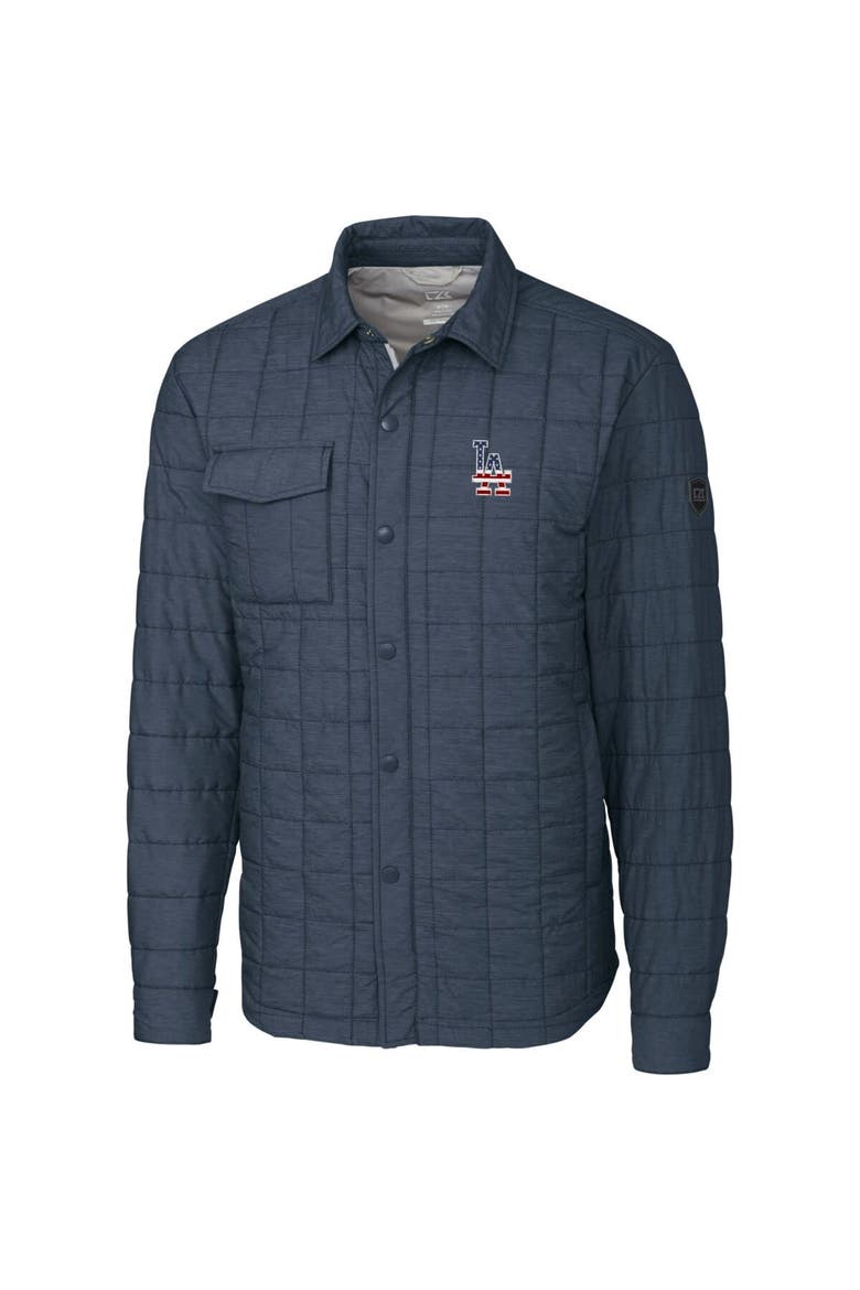 Men's Cutter & Buck Gray Los Angeles Dodgers Americana Rainier Full-Snap Shirt Jacket, Main, color, Gray