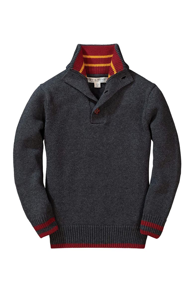 Baby Boys' Mock Neck Button Placket Sweater, Infant, Main, color, Dark Heather Grey