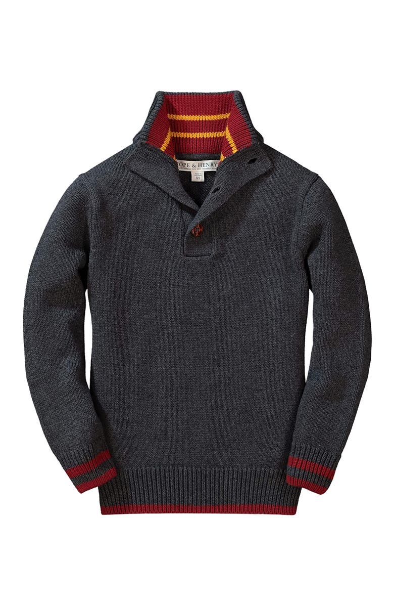 Hope & Henry Baby Boys' Mock Neck Button Placket Sweater, Infant, Main, color, Dark Heather Grey
