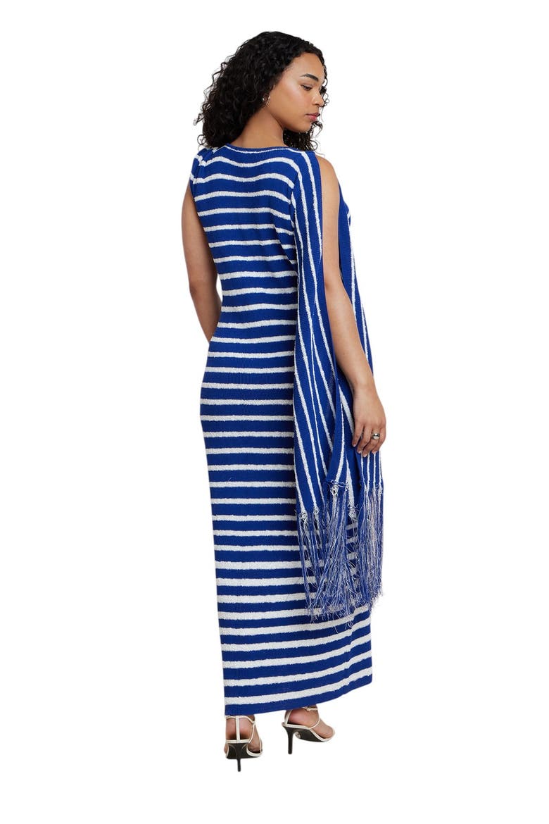 Fringe Detail Striped Knit Maxi Dress, Alternate, color, BLUE WHITE STRIPE