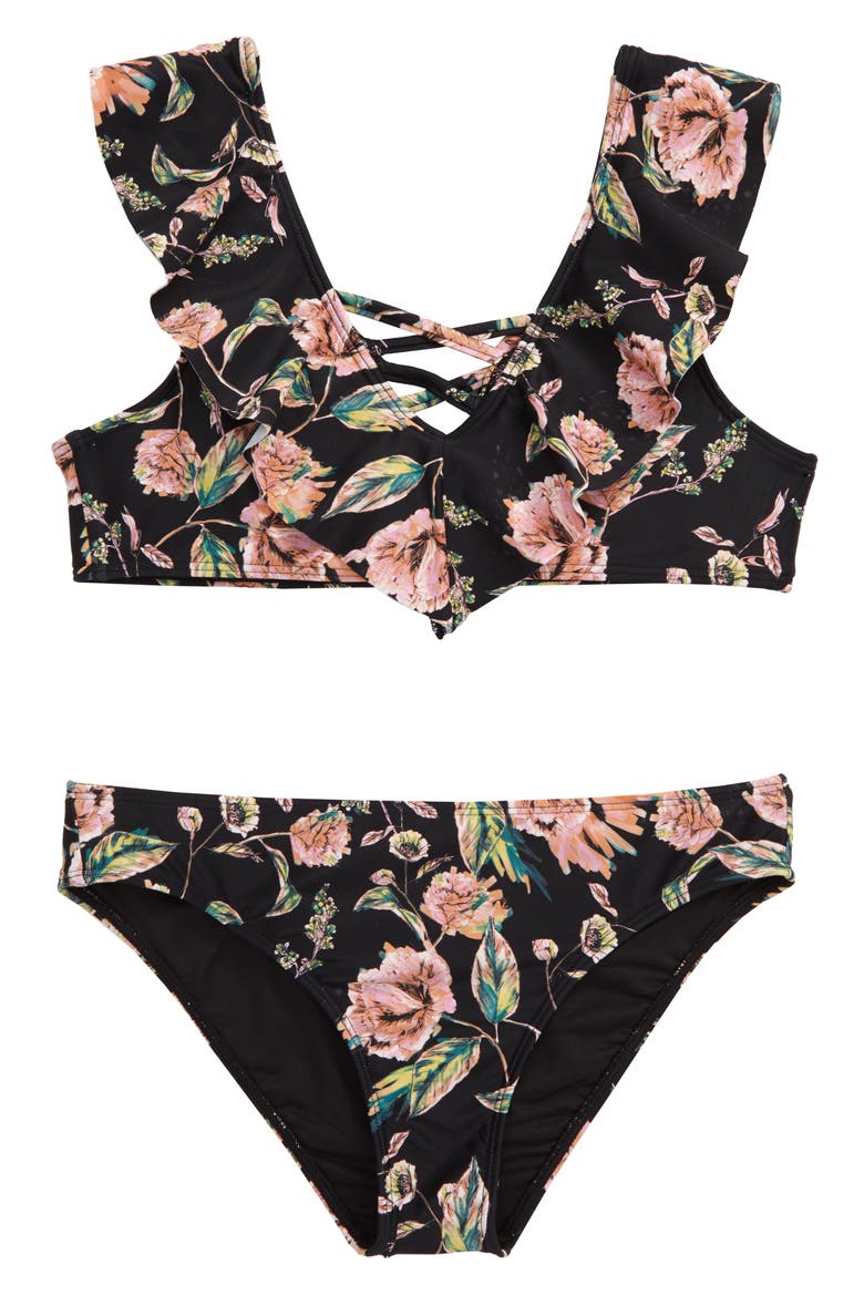 Van Don Flounce Two-Piece Swimsuit, Main, color, BLACK
