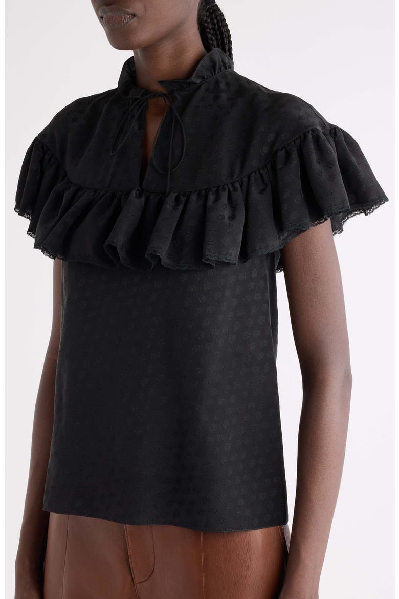 Silk Jacquard Flutter Blouse, Alternate, color, BLACK