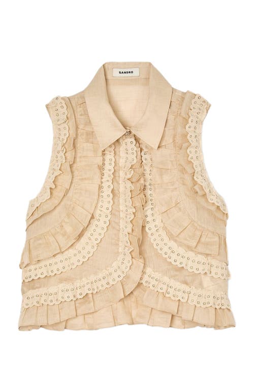 Sandro Ruffled Cropped Shirt In Sand