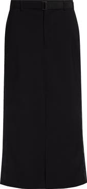Sacai Belted Wool Suiting & Satin Pencil Skirt