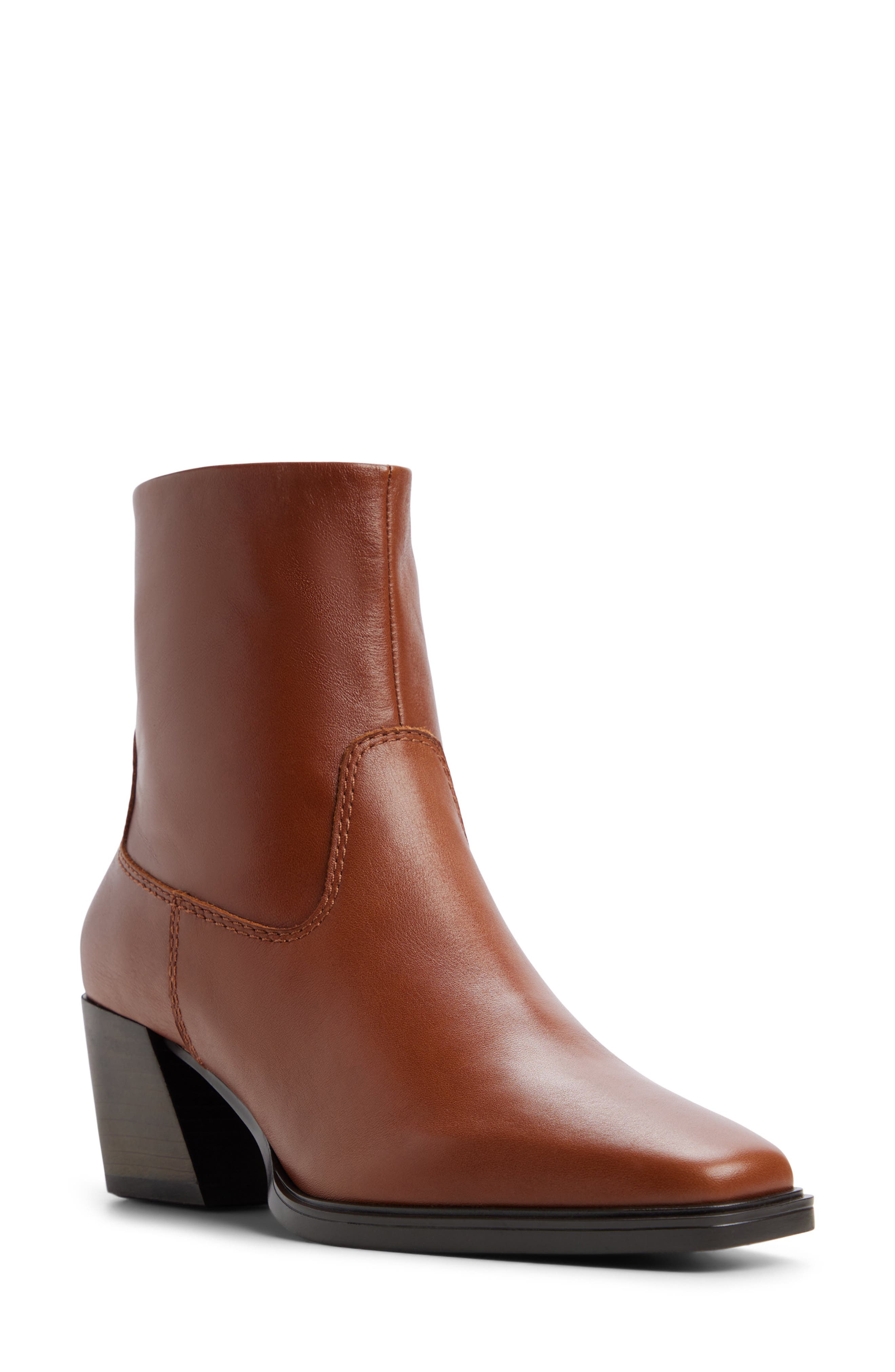 Ybiraweth Leather Bootie, Main, color, MEDIUM BROWN