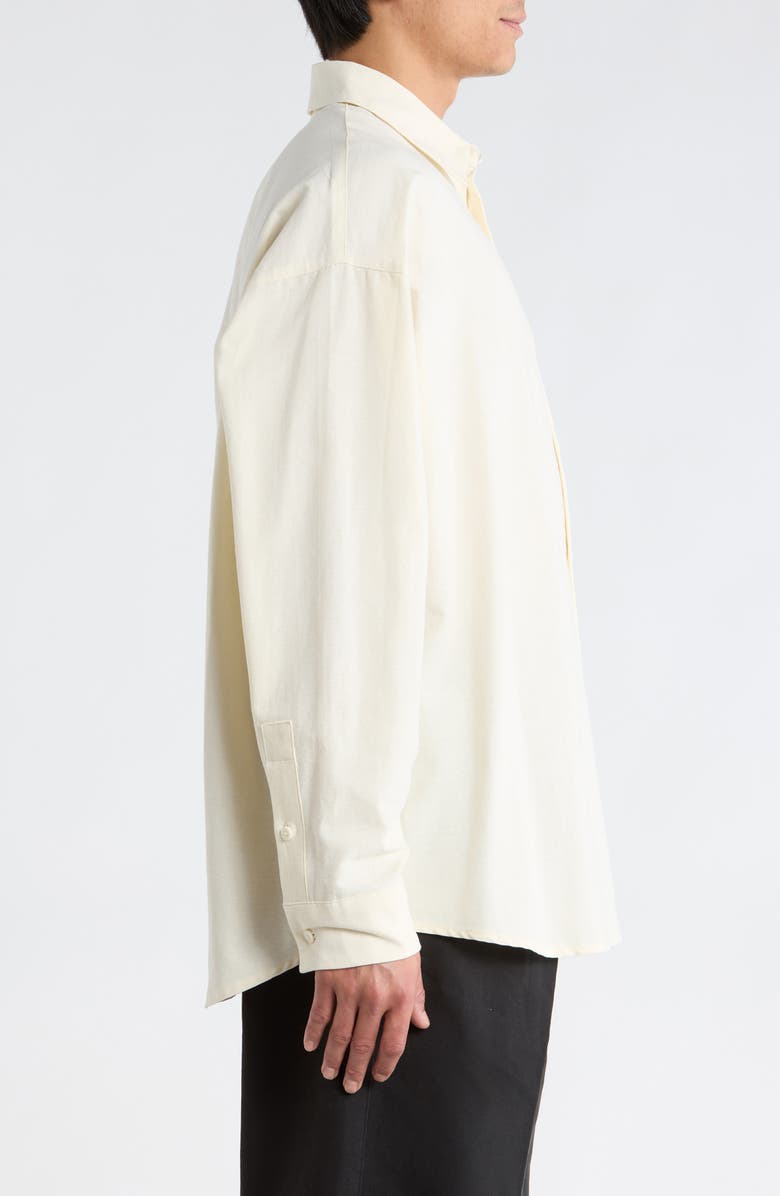 Fear of God Essentials Signature Button Front Cotton Shirt, Alternate, color, Ivory