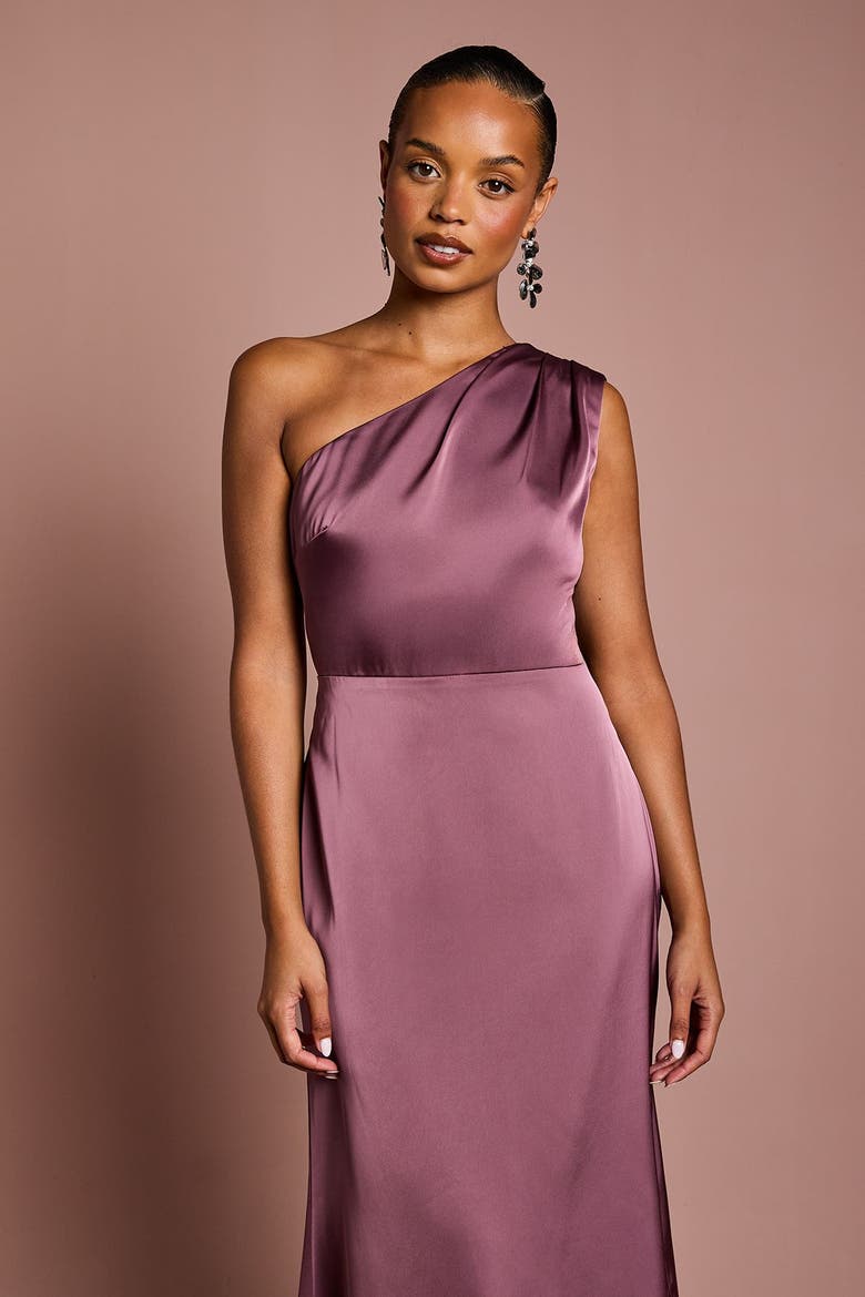 Petite One Shoulder Maxi Dress, Alternate, color, Dark Mauve