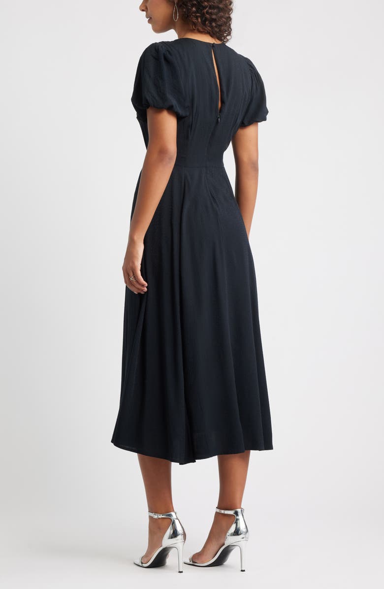 Chelsea28 Shirred Neck Puff Sleeve Midi Dress, Alternate, color, Black