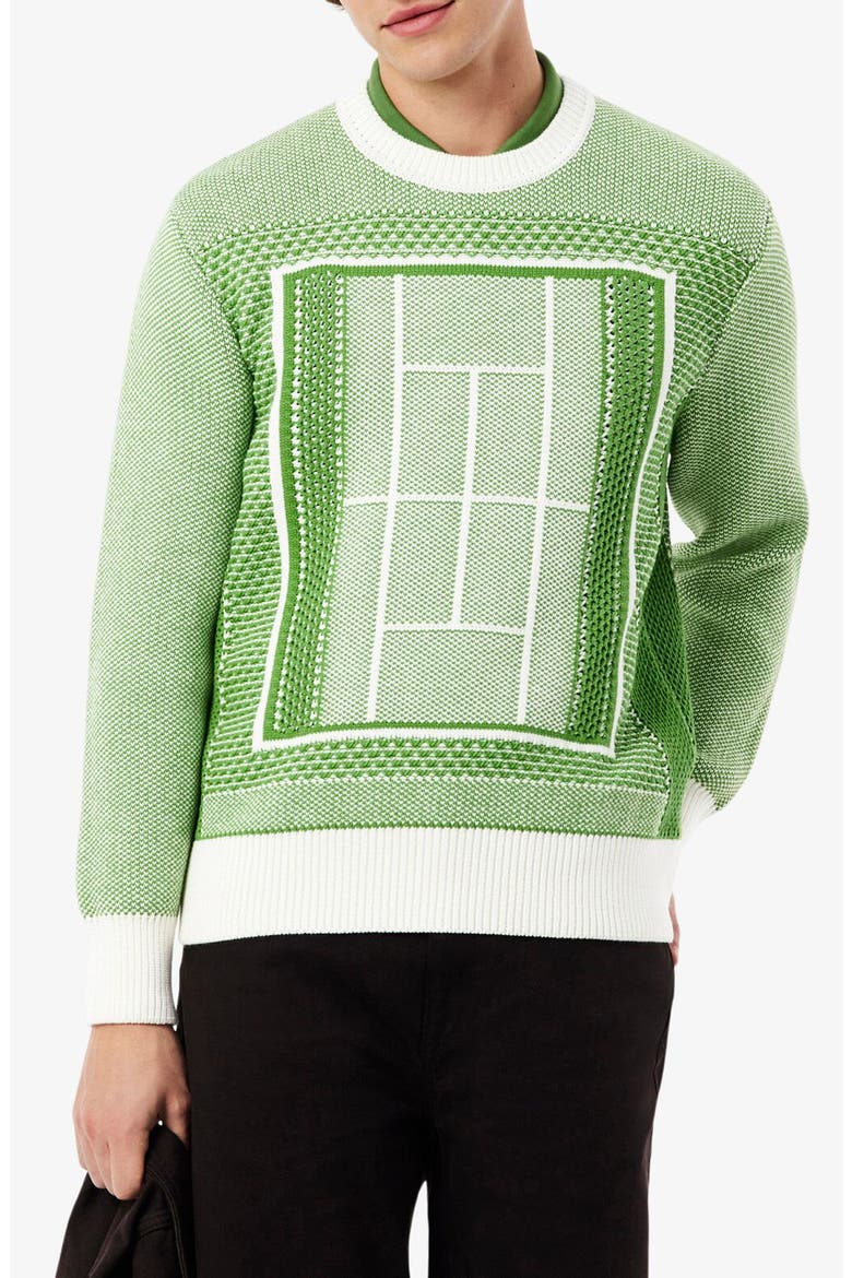 Tennis Court Cotton Blend Jacquard Sweater, Main, color, BILLIARD GREEN/ FLOUR