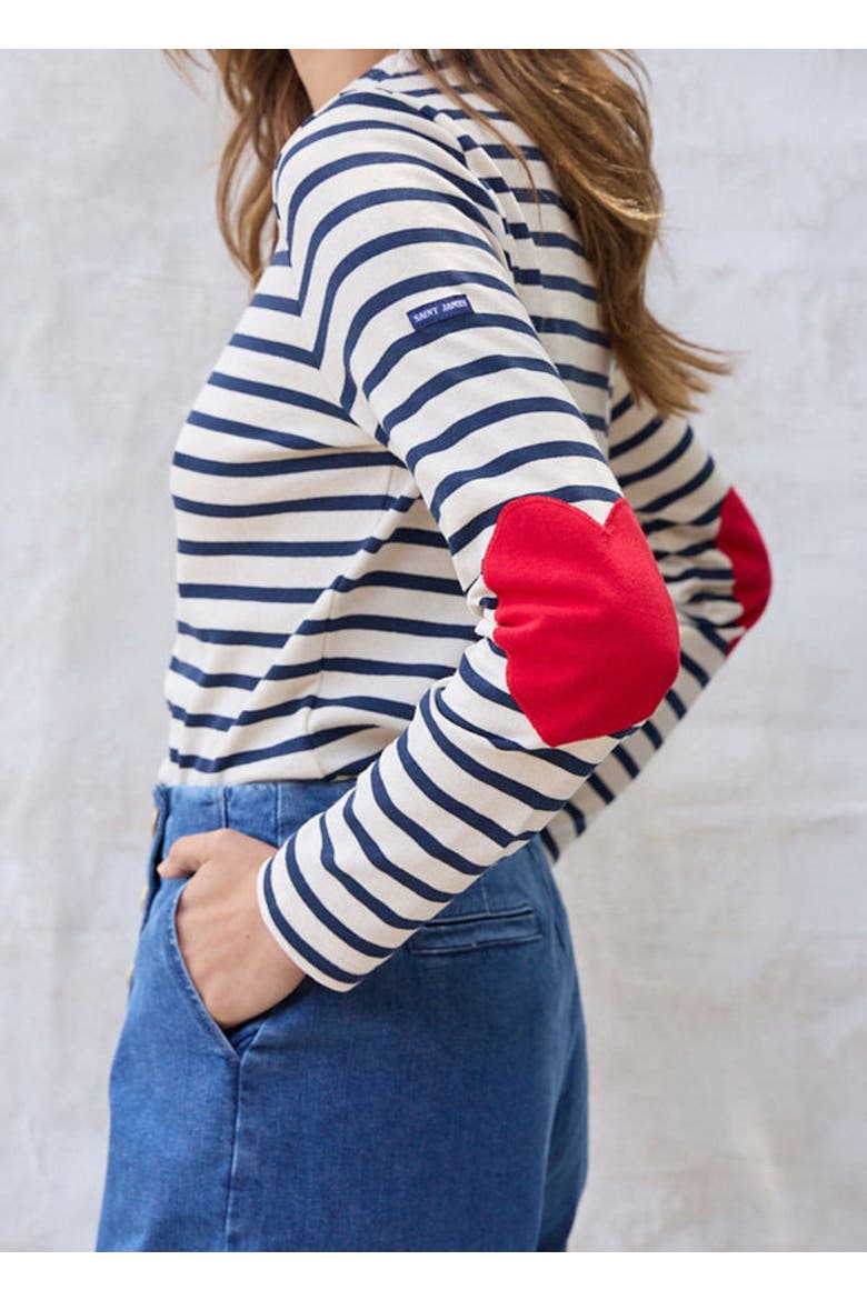 VAUJANY - Striped Shirt with Heart Elbow Patches, Alternate, color, ecru/navy
