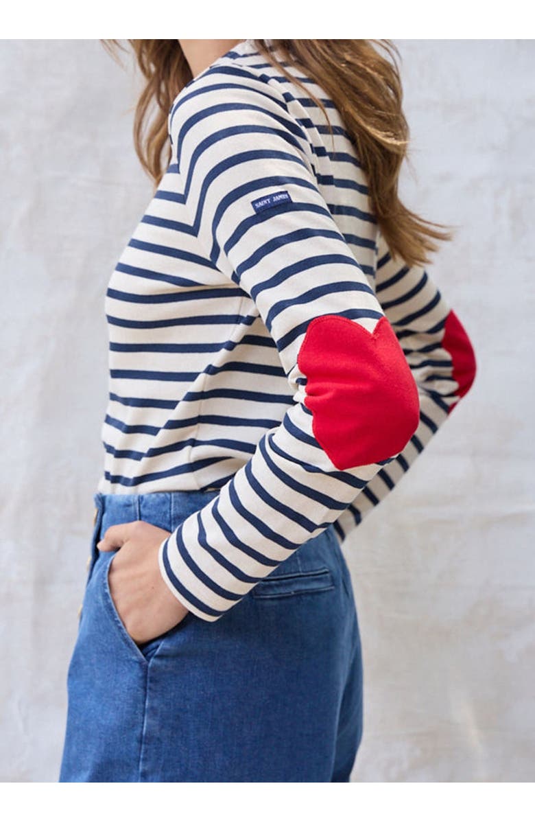 Saint James VAUJANY - Striped Shirt with Heart Elbow Patches, Alternate, color, Ecru/Navy