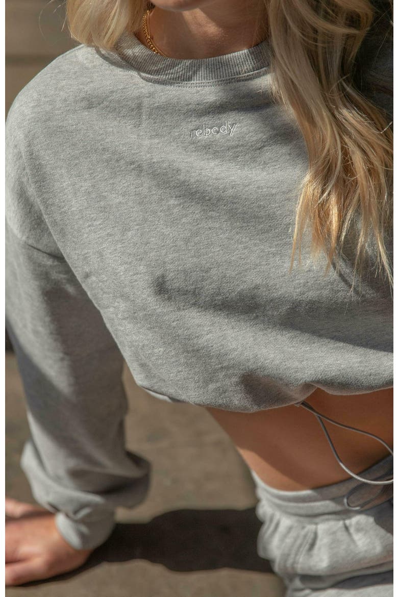 Rebody Puff Sleeve Crop Sweatshirt, Alternate, color, Heather Grey/White