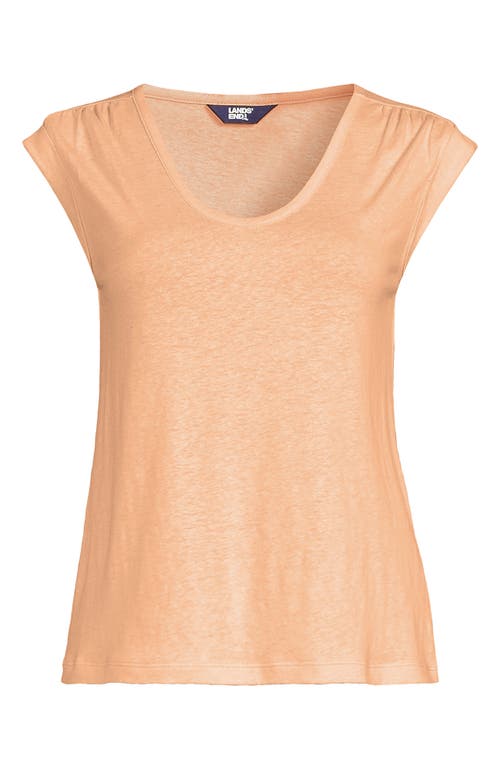 LANDS' END LANDS' END LINEN BLEND CAP SLEEVE GATHERED SHOULDER TEE
