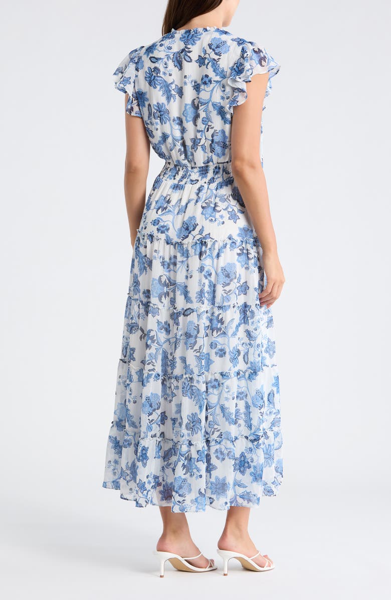 Halogen<sup>®</sup> Tie Neck Tiered Maxi Dress, Alternate, color, Blue Multi