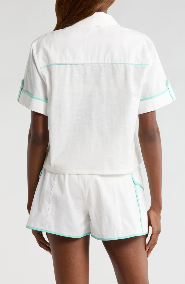 Kulani Kinis Crop Cover-Up Button-Up Shirt, Alternate, color, Crystal Tides