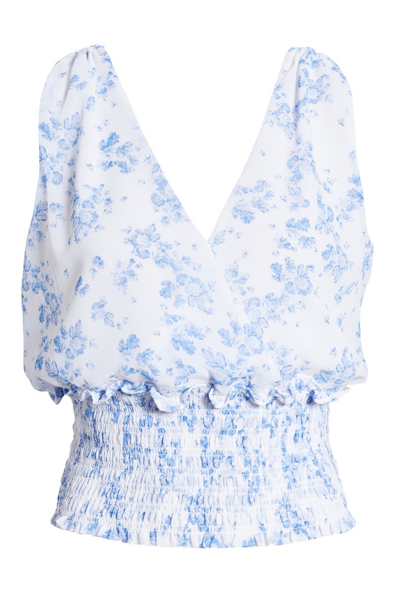 Sleeveless Smocked Wrap Blouse, Alternate, color, WHITE/ BLUE