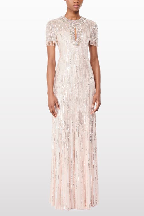 Jenny Packham Nova Sequin-embellished Keyhole-neck Maxi Dress In Pink