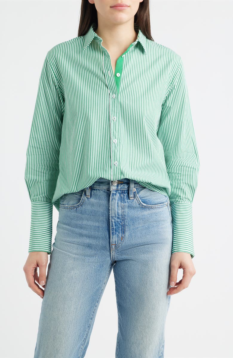 SHIRTY Elodie Stripe Cotton Button-Up Shirt, Main, color, Green Stripe