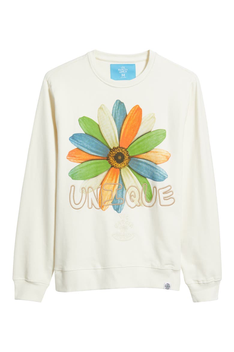Unique Floral Embroidered Crewneck Sweatshirt, Alternate, color, VANILLA ICE