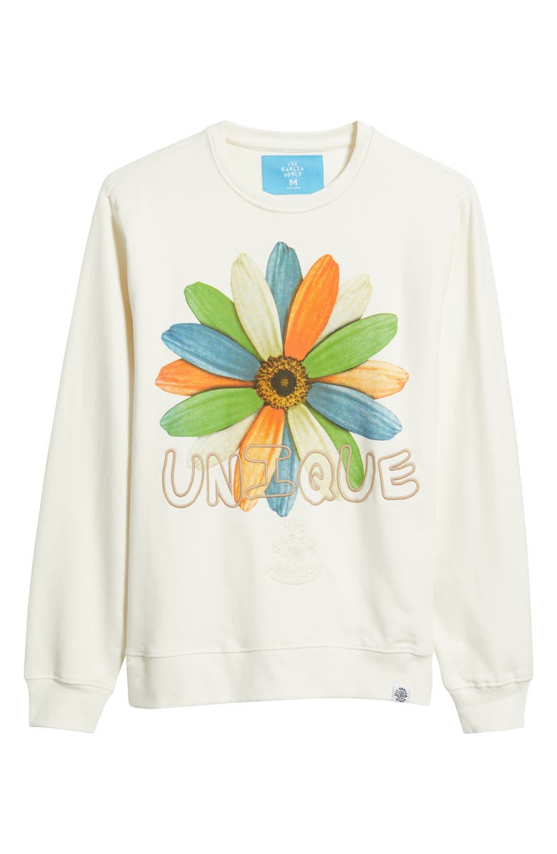 VIC GARCIA WORLD Unique Floral Embroidered Crewneck Sweatshirt, Alternate, color, Vanilla Ice