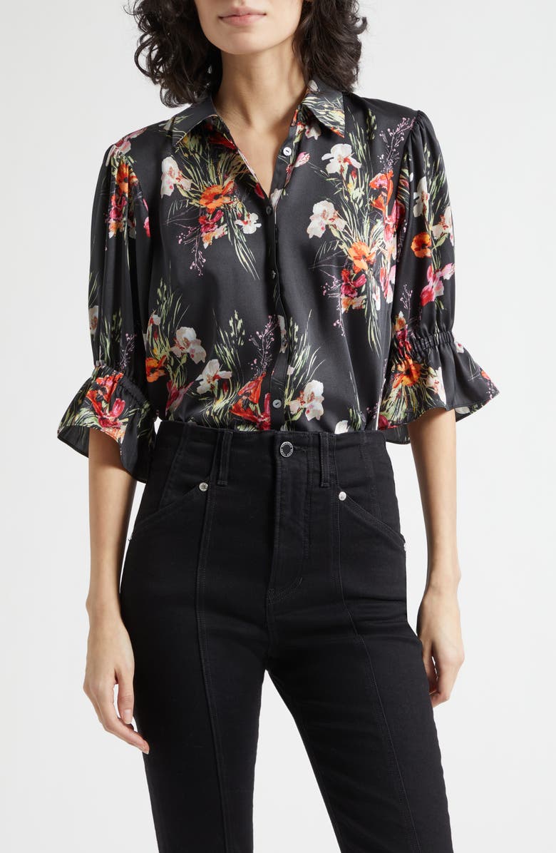 Cinq à Sept Fiona Iris Bouquet Button-Up Top, Main, color, Black Multi
