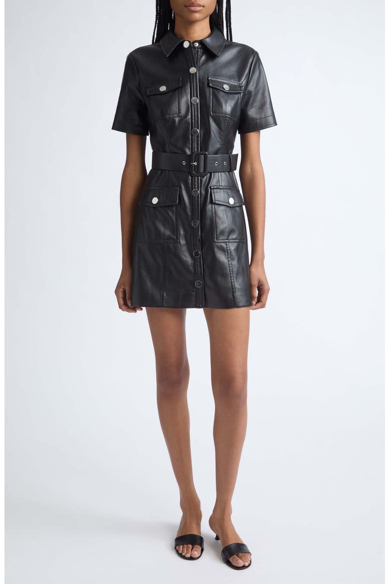 Lydia Faux Leather Snap Front Minidress, Main, color, JET
