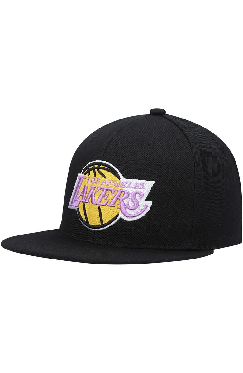 Mitchell & Ness Men's Mitchell & Ness Black Los Angeles Lakers Core Basic Snapback Hat, Main, color,