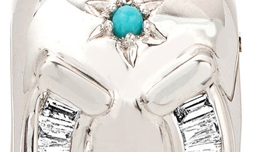 Adina Reyter Turquoise & Diamond Horseshoe Lucky Big Bead Charm In Silver