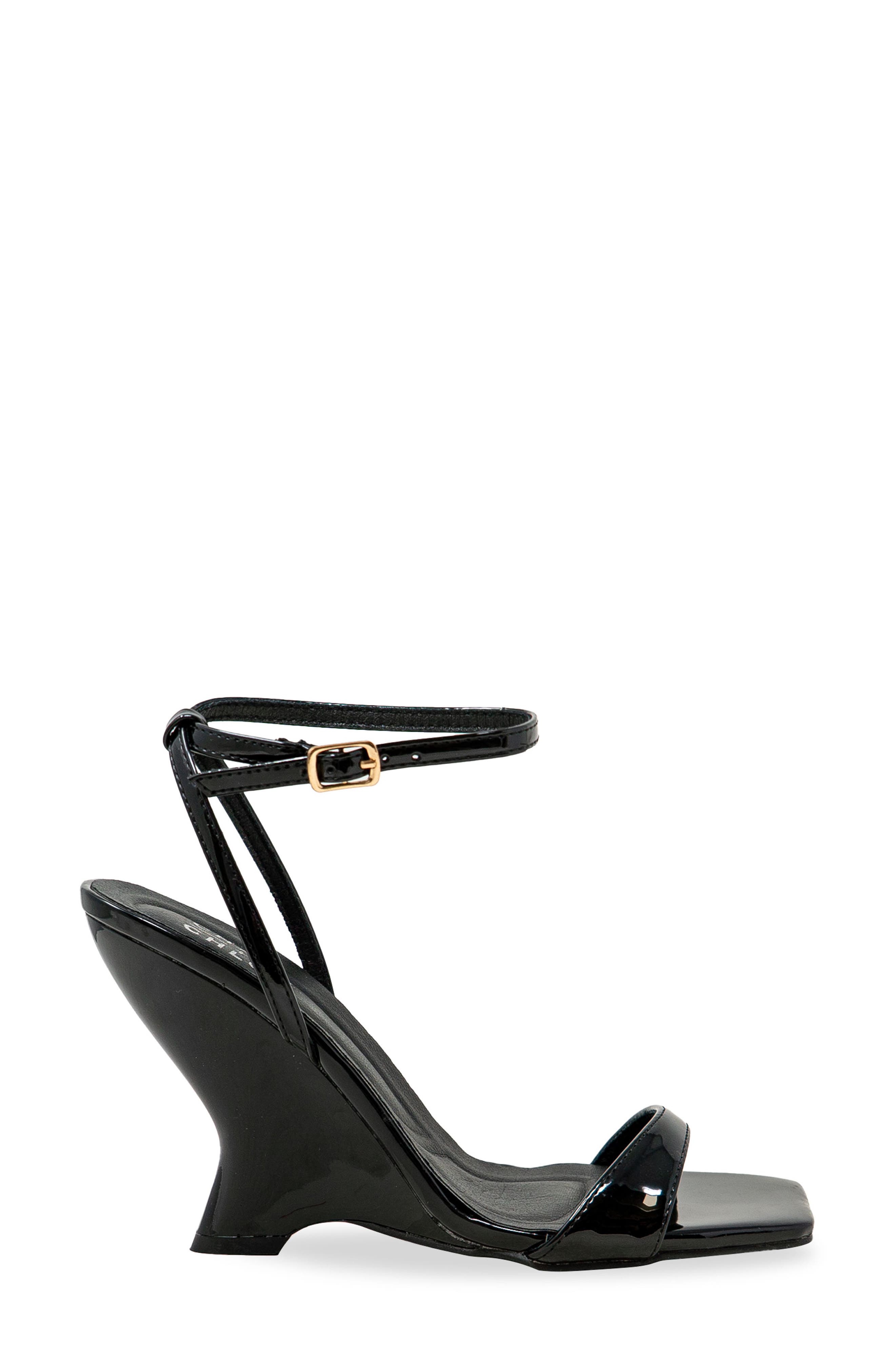 CHASE AND CHLOE Alia Wedge Sandal, Alternate, color, Black Patent