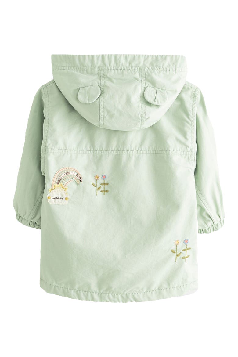 Kids' Embroidered Water Resistant Cotton Hooded Jacket, Alternate, color, SAGE GREEN