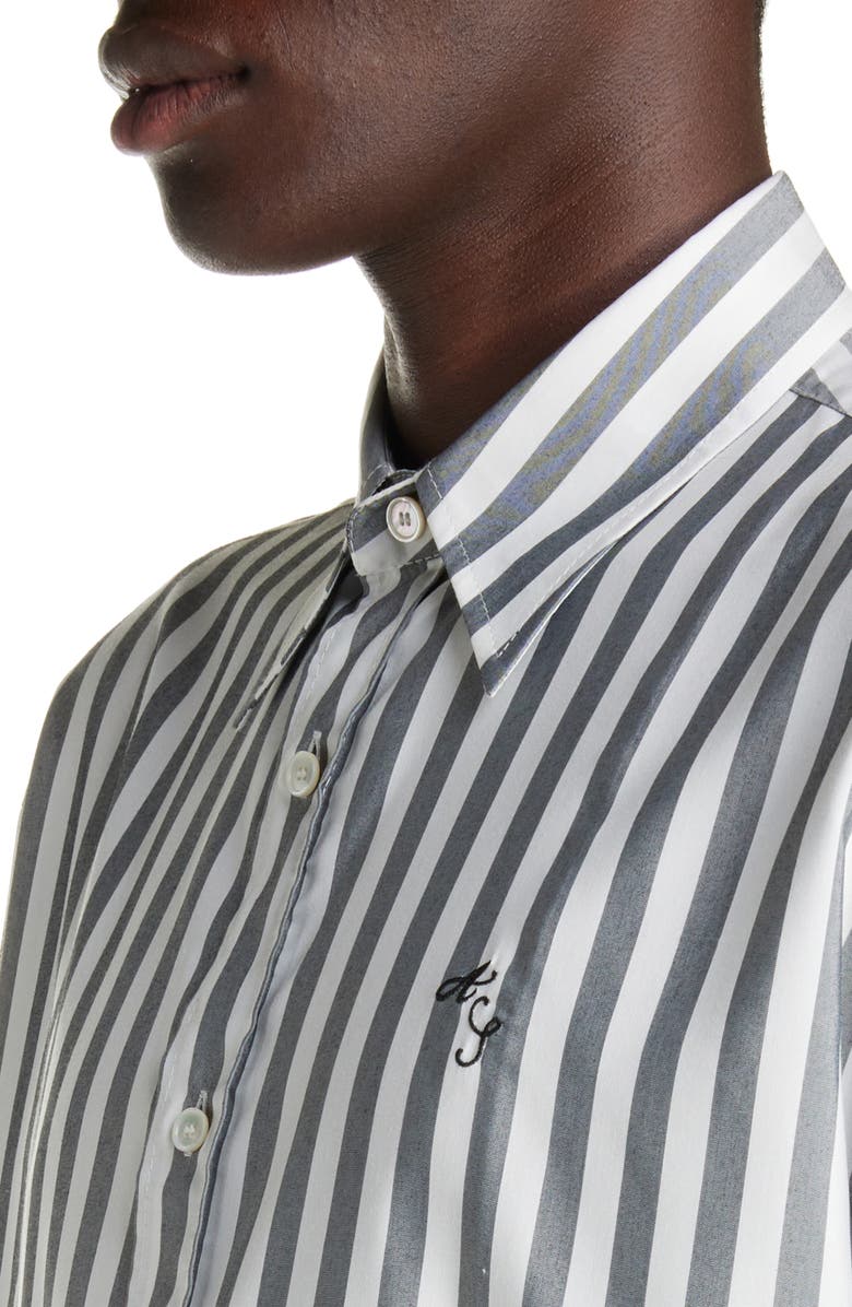 Acne Studios Embroidered Logo Stripe Button-Up Shirt, Alternate, color, Black/ White