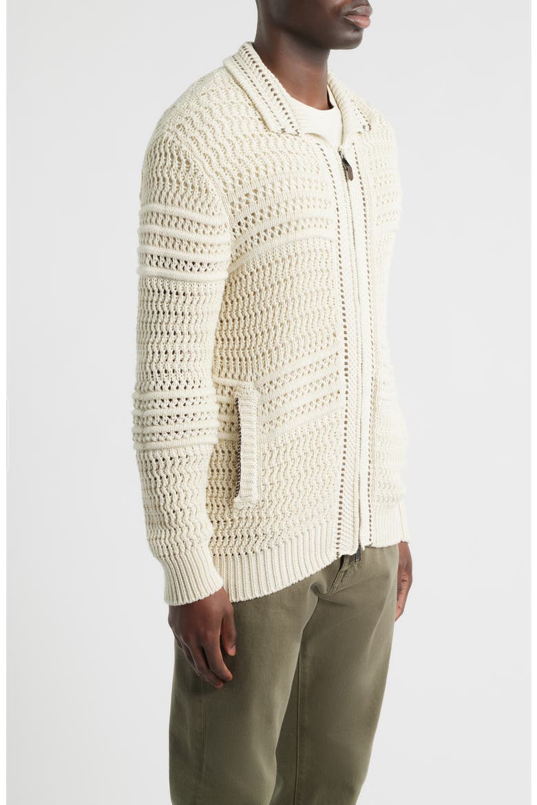 Zip Front Crochet Knit Sweater, Alternate, color, BEIGE