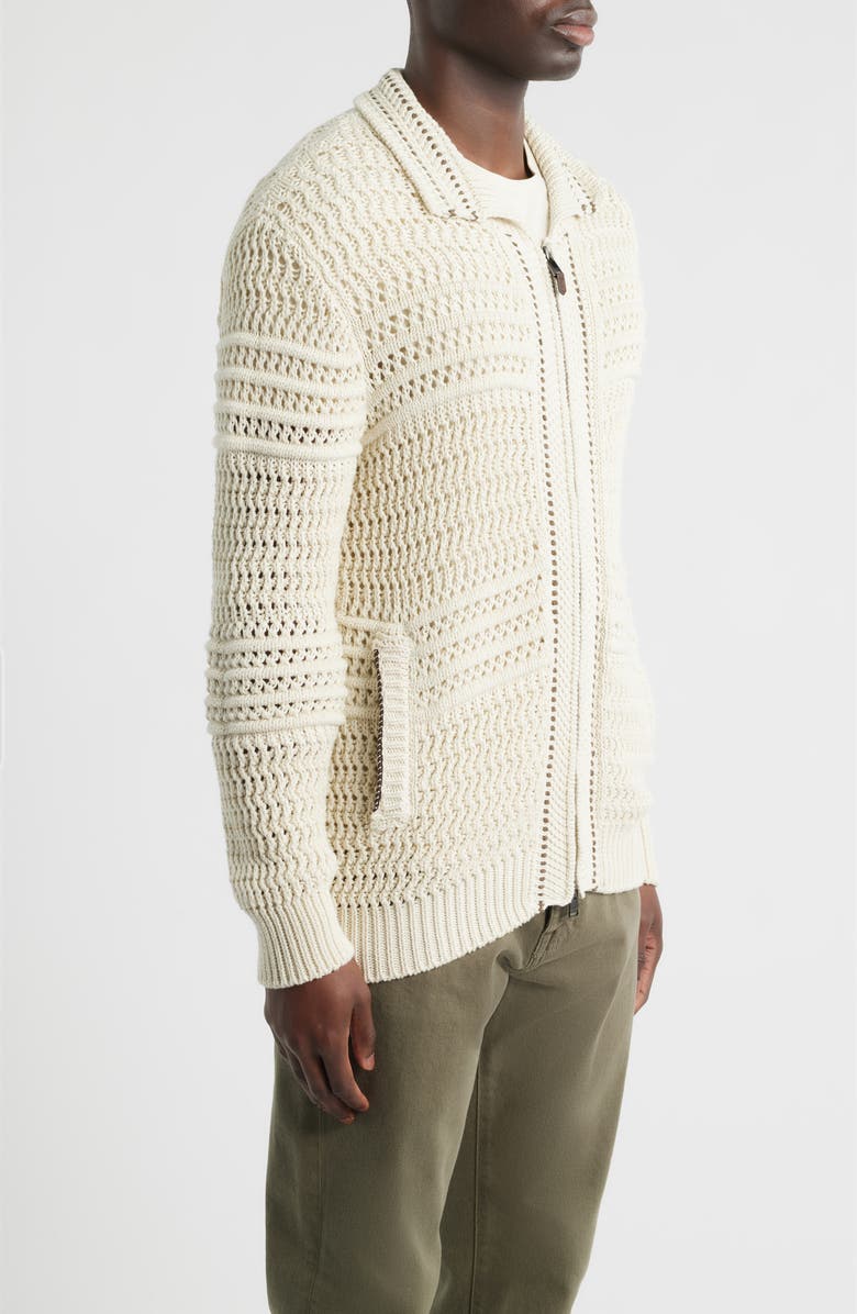 Canali Zip Front Crochet Knit Sweater, Alternate, color, Beige