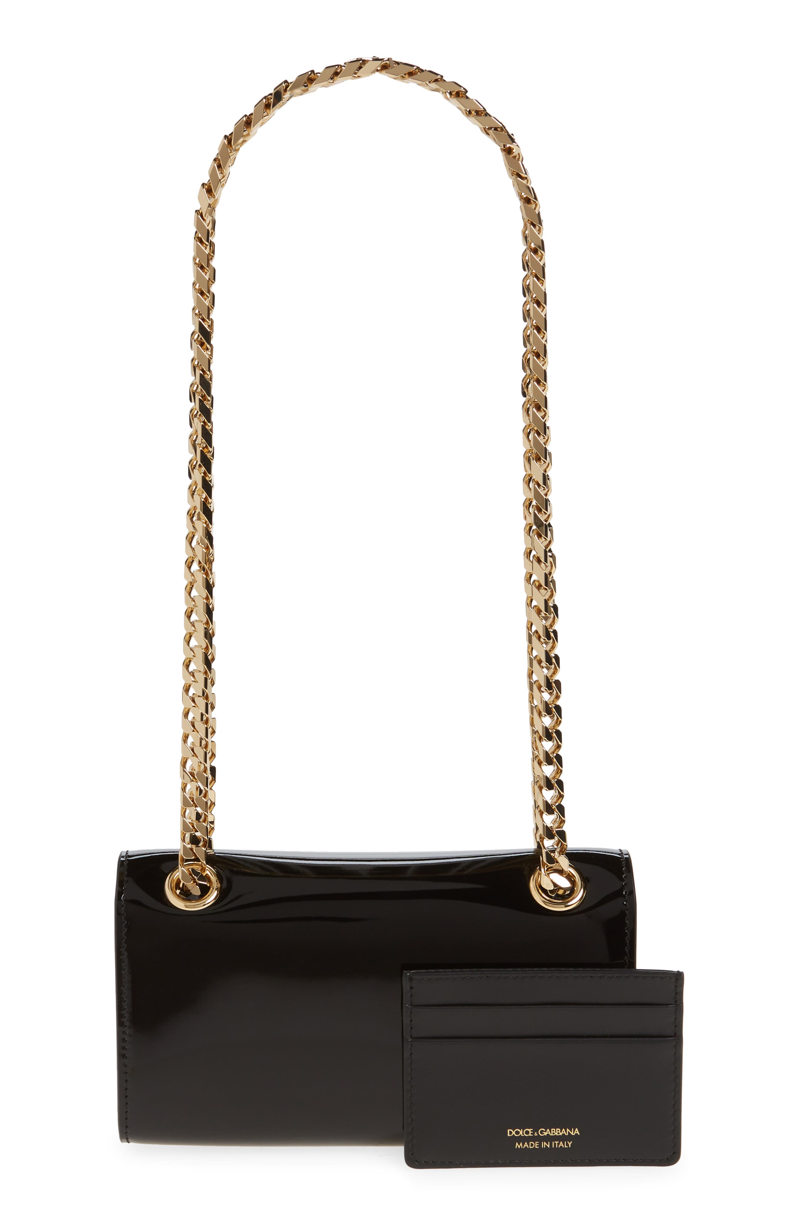 Dolce&Gabbana Logo Polished Calfskin Crossbody Phone Case with Card Holder, Alternate, color, 