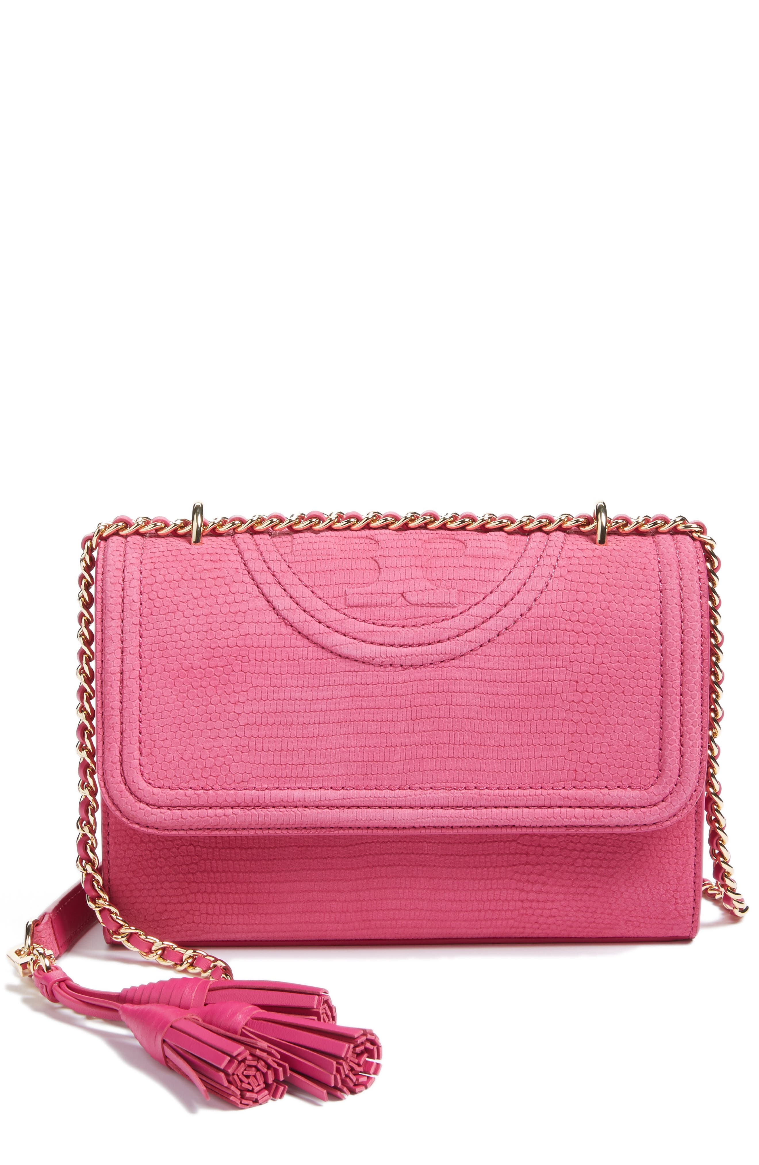 Tory Burch Small Fleming Snake Embossed Convertible Shoulder Bag, Main, color, 