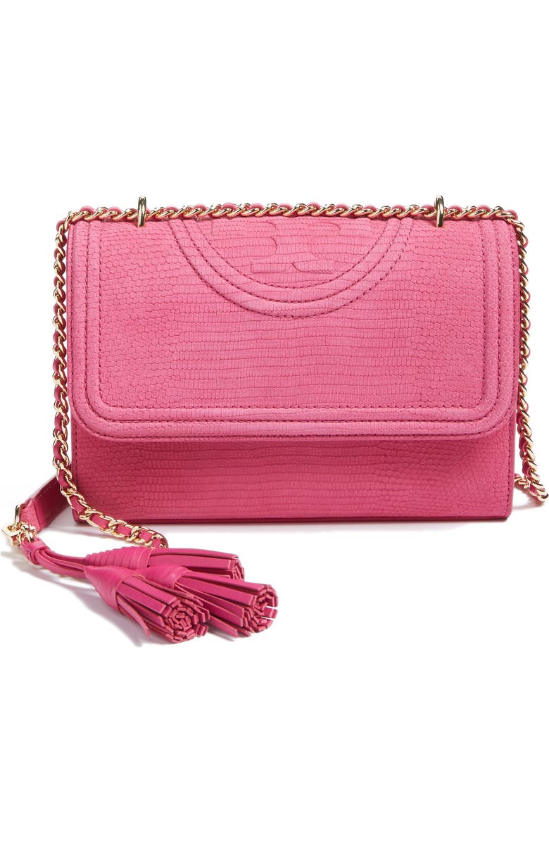 Tory Burch Small Fleming Snake Embossed Convertible Shoulder Bag, Main, color,