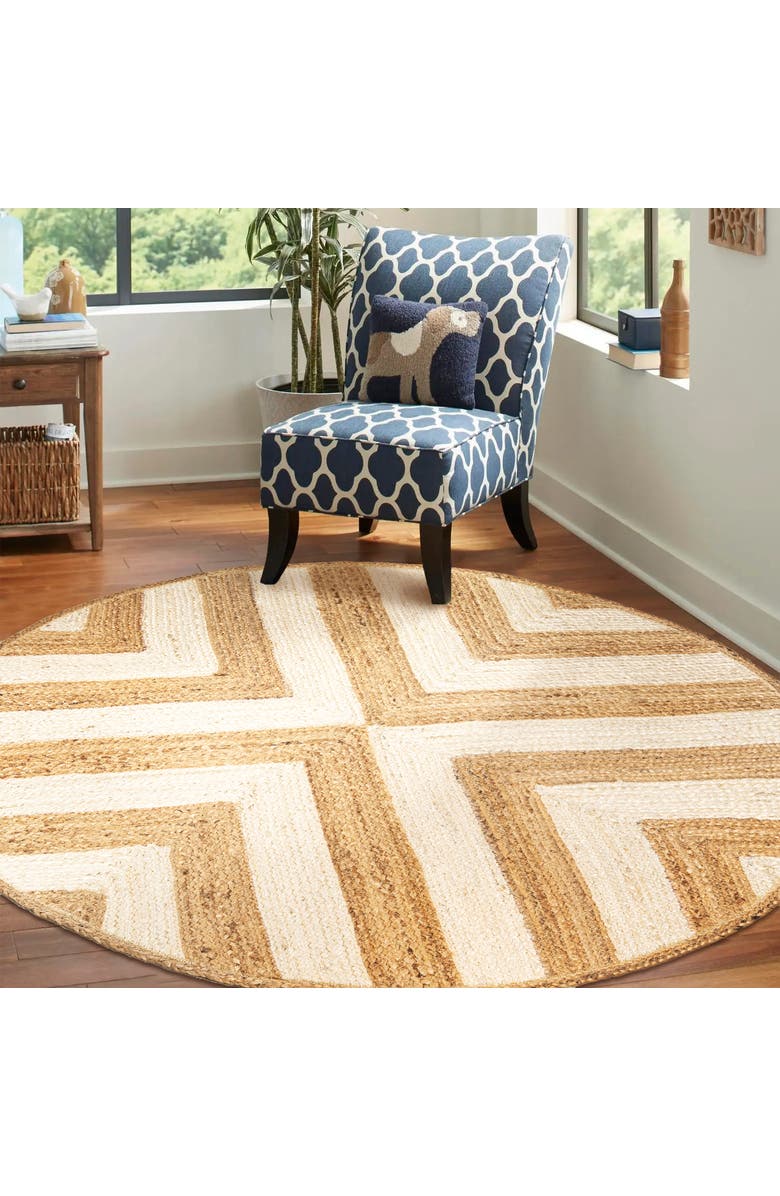 JONATHAN Y Piper Two-Tone Chevron Round Jute Round Area Rug, Alternate, color, Cream/Natural
