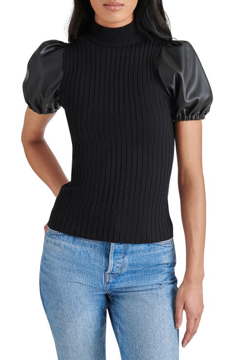 Peggy Faux Leather Sleeve Knit Top