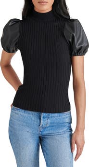 Peggy Faux Leather Sleeve Knit Top