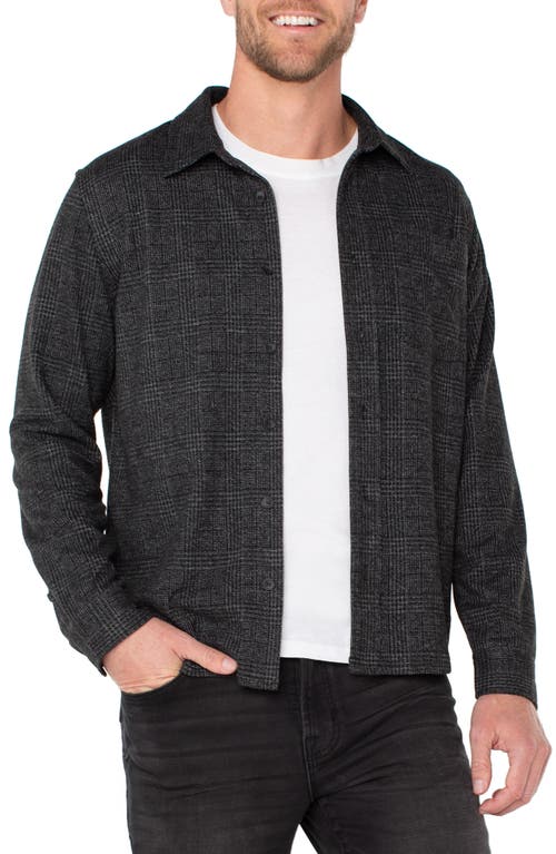 Liverpool Plaid Knit Button-Up Shirt in Charcoal Grey/Black 