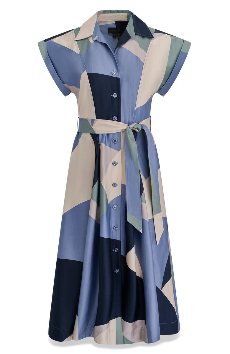 Donna Karan New York Patchwork Belted Midi Shirtdress, Alternate, color, Tempest Multi