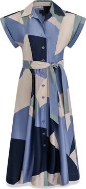 Donna Karan New York Patchwork Belted Midi Shirtdress