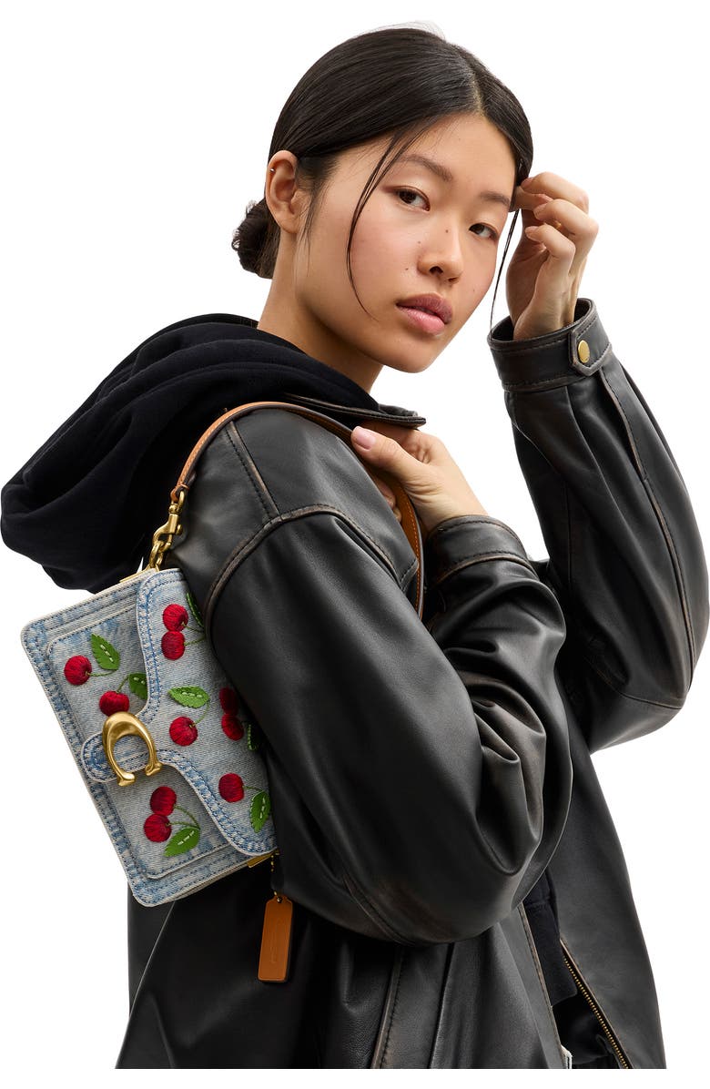 COACH Tabby 20 Cherry Embroidered Denim Shoulder Bag, Alternate, color, Denim Multi