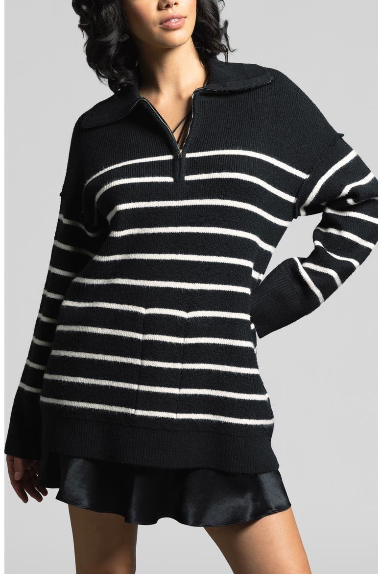 Coralie Stripe Quarter Zip Sweater, Main, color, BLACK IVORY STRIPE