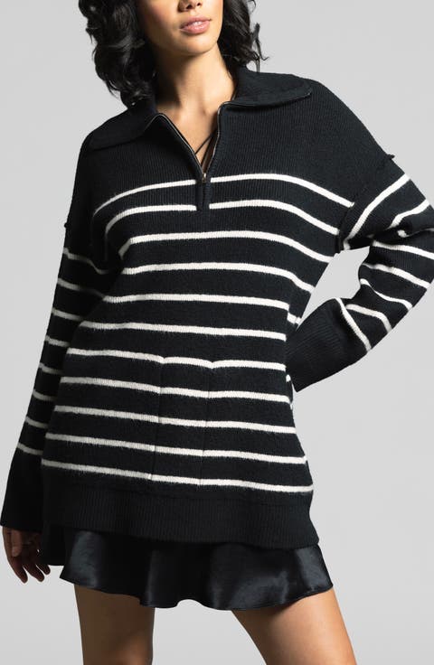 Coralie Stripe Quarter Zip Sweater